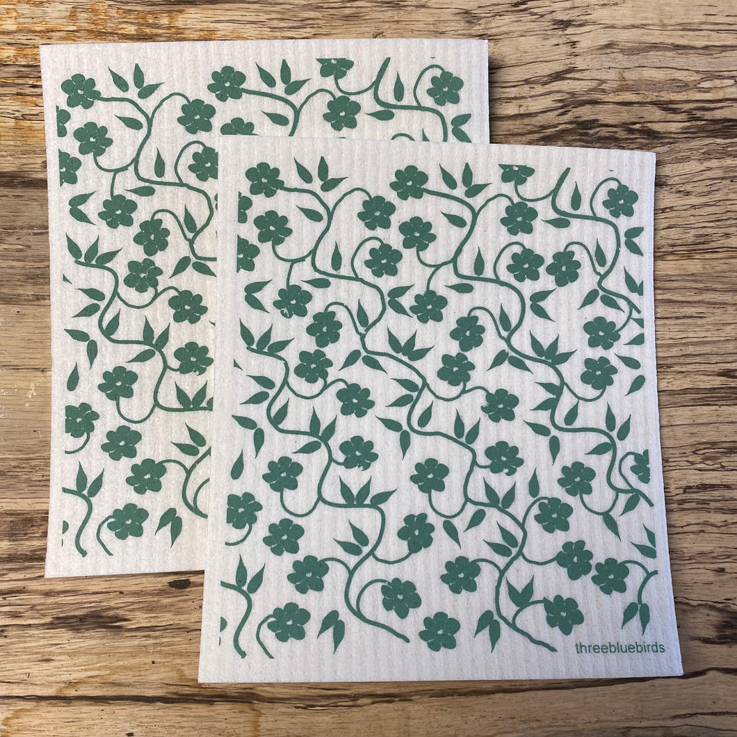 Swedish Dish Towel - Green Floral Set of 2