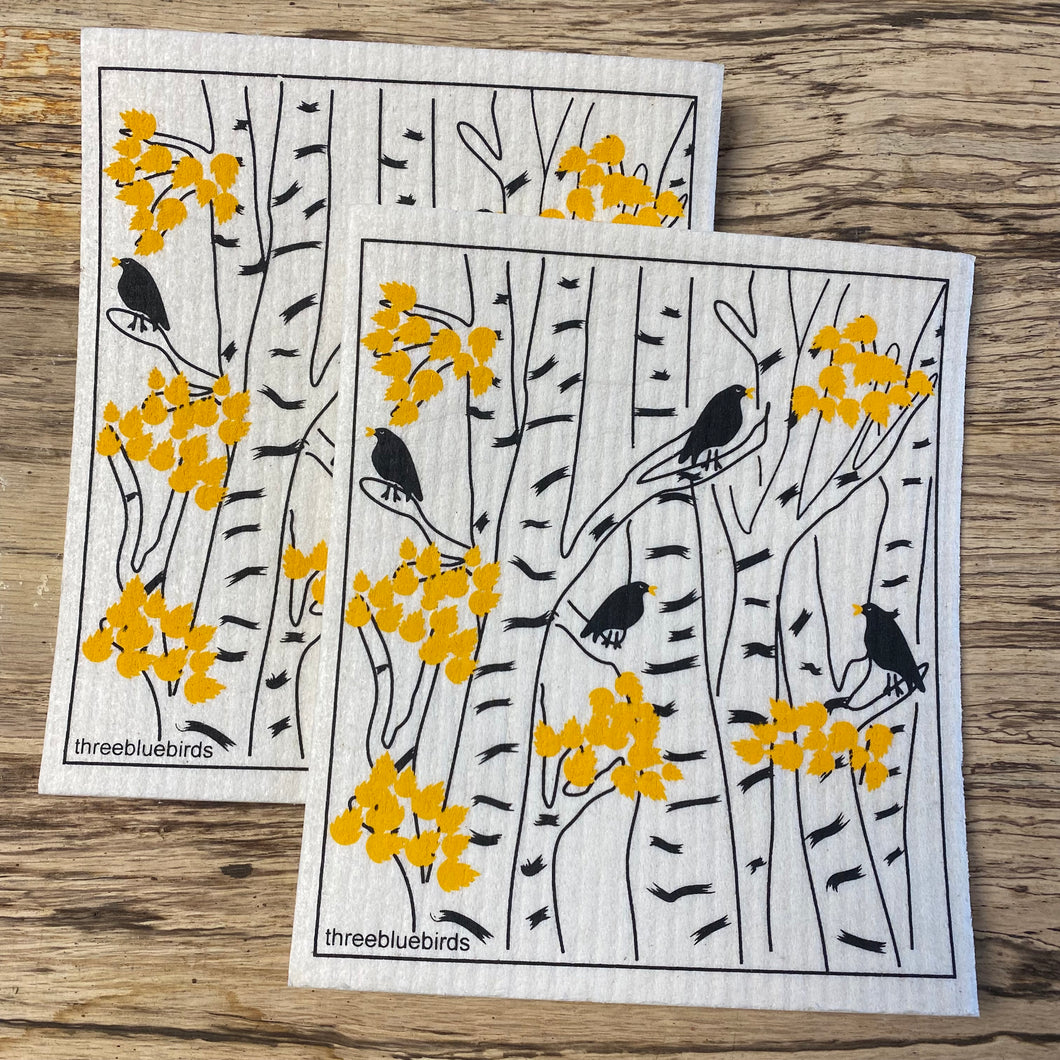 Swedish Dish Towel - Black and Yellow Forest Set of 2